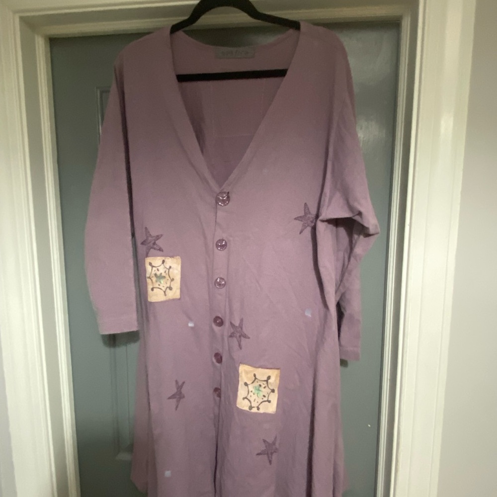 Blue Fish Lavender V-Neck Button Front Dress with Star & Patch Details